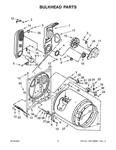 Bulkhead Parts Diagram and Parts List for CGD7006GW1  Whirlpool Dryer