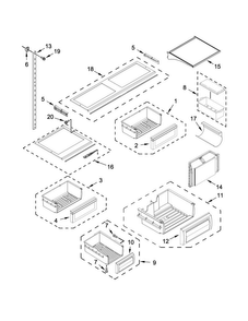 Shelf Parts Diagram and Parts List for KBFN502EPA00  KitchenAid Refrigerator