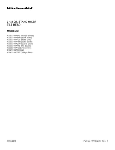 Cover Sheet Diagram and Parts List for KSM3316PTB0  KitchenAid Mixer