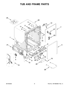 Tub And Frame Parts Diagram and Parts List for WDTA50SAKB2  Whirlpool Dishwasher