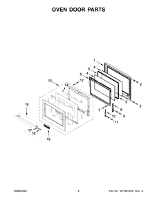 Oven Door Parts Diagram and Parts List for KOCE500ESS23  KitchenAid Microwave Oven Combo