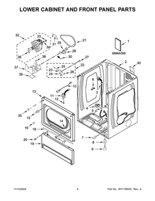 03 - Lower Cabinet And Front Panel Parts Diagram and Parts List for MLE27PDFYW0  Whirlpool Dryer