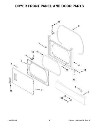Dryer Front Panel And Door Parts Diagram and Parts List for WETLV27HW1  Whirlpool Washer Dryer Combo