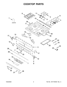 02 - Cooktop Parts Diagram and Parts List for WEG750H0HV7  Whirlpool Range