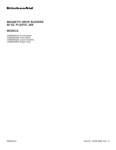 Cover Sheet Diagram and Parts List for KSB5000OB0  KitchenAid Blender