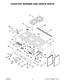 Cooktop, Burner And Grate Parts Diagram and Parts List for JDRP548HL01  Whirlpool Range