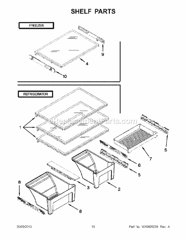 Shelf Parts Diagram and Parts List for WRT311FZBM00  Whirlpool Refrigerator