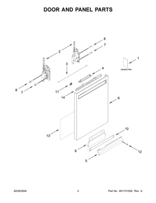 Door And Panel Parts Diagram and Parts List for KDFE104KPS3  KitchenAid Dishwasher