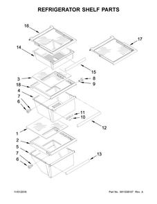 Refrigerator Shelf Parts Diagram and Parts List for WRS331FDDB02  Whirlpool Refrigerator