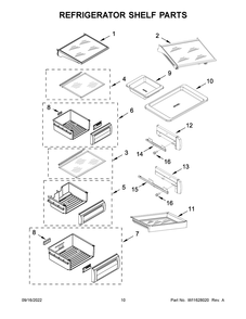 Refrigerator Shelf Parts Diagram and Parts List for KBSN702MPA00  KitchenAid Refrigerator