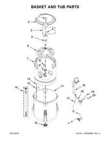 Basket And Tub Parts Diagram and Parts List for 11022342512  Kenmore Washer