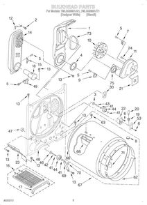 Bulkhead Diagram and Parts List for OEM3-7MLGQ8857JQ1  Whirlpool Dryer