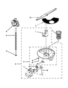 Pump, Washarm And Motor Parts Diagram and Parts List for WDF111PABB3  Whirlpool Dishwasher