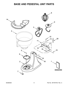 Base And Pedestal Unit Parts Diagram and Parts List for 5KSM95PSBCU4  KitchenAid Mixer
