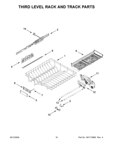 Third Level Rack And Track Parts Diagram and Parts List for KDPM804KPS2  KitchenAid Dishwasher