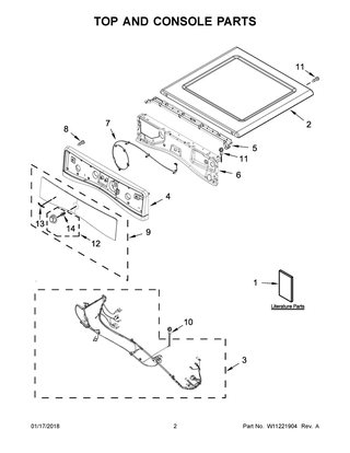 Top And Console Parts Diagram and Parts List for WGD85HEFC1  Whirlpool Dryer