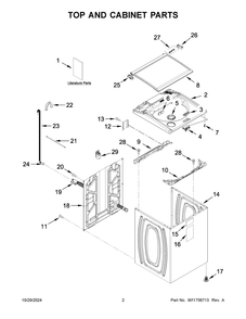 02 - Top And Cabinet Parts Diagram and Parts List for CWW4512RW0  Whirlpool Washer