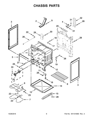 Chassis Parts Diagram and Parts List for YIES360GW0  Whirlpool Range