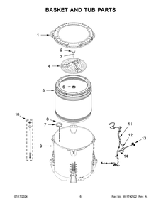 04 - Basket And Tub Parts Diagram and Parts List for 8TWTW5010PW1  Whirlpool Washer