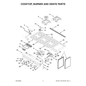 Cooktop, Burner And Grate Parts Diagram and Parts List for KFDC558JPA03  KitchenAid Range