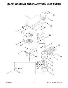04 - Case, Gearing And Planetary Unit Parts Diagram and Parts List for KSM150TBER5  Whirlpool Mixer