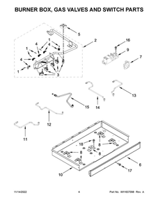 Burner Box, Gas Valves And Switch Parts Diagram and Parts List for WCG55US6HS05  Whirlpool Cooktop
