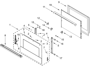 Oven Door Parts Diagram and Parts List for JOESC730RM00  Whirlpool Range