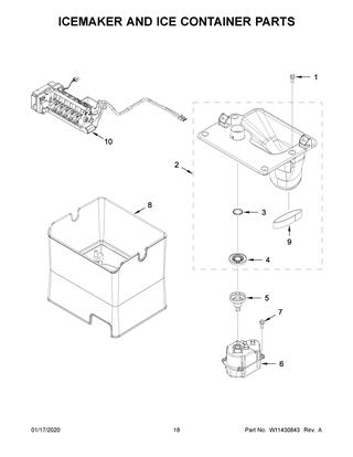 Icemaker & Ice Container Parts Diagram and Parts List for KRFF507HPS01  Whirlpool Refrigerator