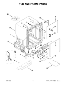 Tub And Frame Parts Diagram and Parts List for WDTA80SAKZ2  Whirlpool Dishwasher