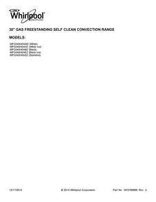 Cover Sheet Diagram and Parts List for WFG540H0AB2  Whirlpool Range