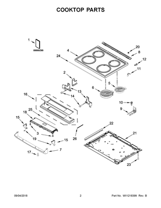 Cooktop Parts Diagram and Parts List for WEE510SAGS0  Whirlpool Range