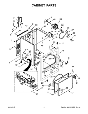 03 - CABINET PARTS Diagram and Parts List for WGD7000DW3  Whirlpool Dryer