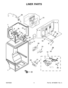 Liner Parts 1 Diagram and Parts List for WRT318FZDB07  Whirlpool Refrigerator