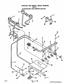 Burner Diagram and Parts List for S6507*0  Roper Range