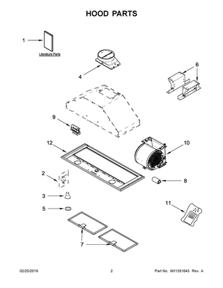 Hood Parts Diagram and Parts List for UXL5430BSS2  Whirlpool Range Hood