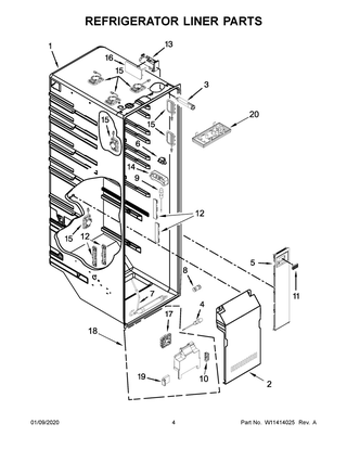Refrigerator Liner Parts Diagram and Parts List for WRS973CIHZ00  Whirlpool Refrigerator