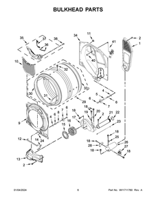 Bulkhead Parts Diagram and Parts List for WGD5605MW1  Whirlpool Dryer