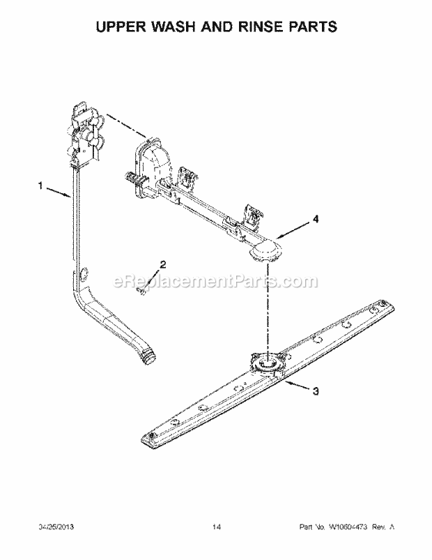 Upper Wash And Rinse Parts Diagram and Parts List for ADB1400PYD2  Whirlpool Dishwasher
