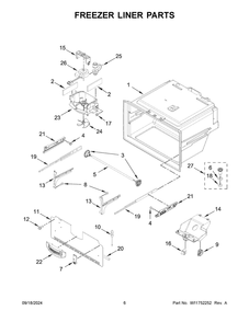 04 - Freezer Liner Parts Diagram and Parts List for WRMF3636RB00  Whirlpool Refrigerator