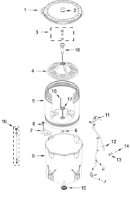 Basket And Tub Parts Diagram and Parts List for WTW4105SW0  Whirlpool Washer