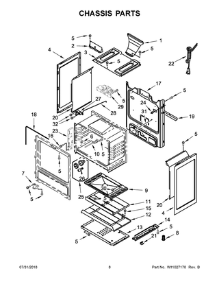 Chassis Parts Diagram and Parts List for IGS426AS2  Whirlpool Range