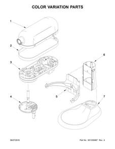 Color Variation Parts Diagram and Parts List for KL26M1XOB5  KitchenAid Mixer