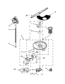 Pump, Washarm And Motor Parts Diagram and Parts List for 7WDT790SAYM3  Whirlpool Dishwasher