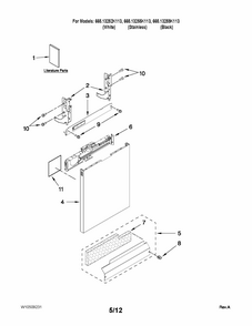 Door And Panel Parts Diagram and Parts List for 66513259K113  Kenmore Dishwasher