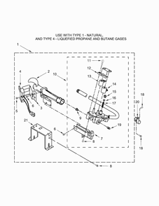 W10608838 Burner Assembly Parts Diagram and Parts List for 11078133410  Kenmore Dryer