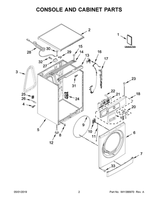Console And Cabinet Parts Diagram and Parts List for WFW3090GW2  Whirlpool Washer