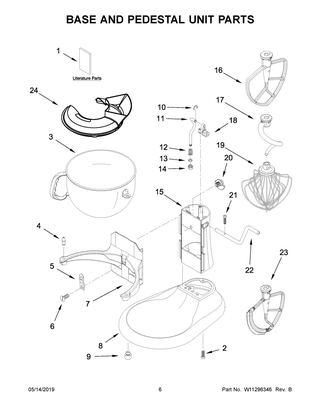 Base And Pedestal Unit Parts Diagram and Parts List for KL26M2XER5  Whirlpool Mixer