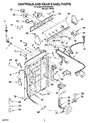 CONTROLS AND REAR PANEL PARTS Diagram and Parts List for 2DLSQ8000JQ5  Whirlpool Washer