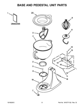 05 - Base And Pedestal Unit Parts Diagram and Parts List for KSM154GBQ2EB0  KitchenAid Dishwasher