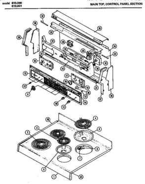 02 - MAIN TOP, CONTROL PANEL Diagram and Parts List for 610001  Whirlpool Range